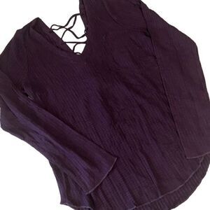 Chaser Purple Waffle Print Long Sleeves Strappy Tie Back‎ Top Size M NWT